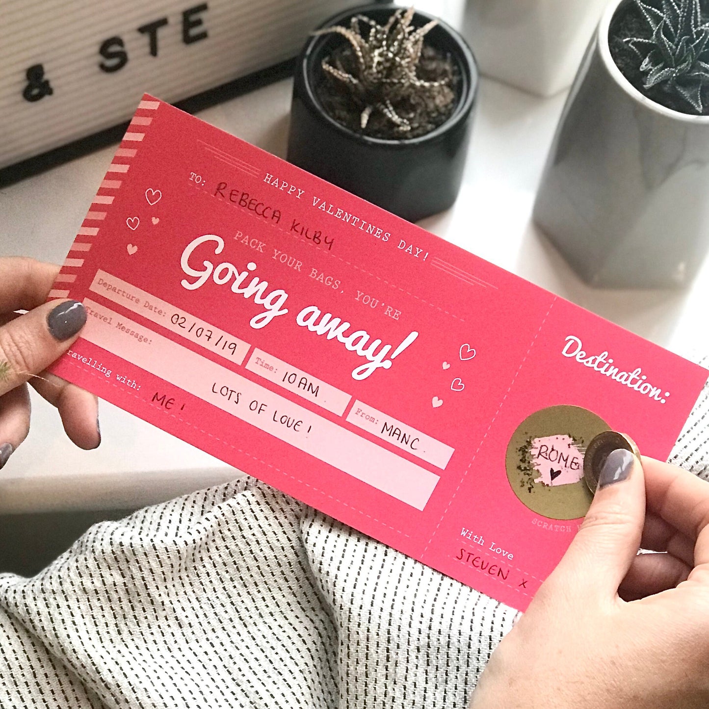Valentines Jetting Off Scratch Card Boarding Pass