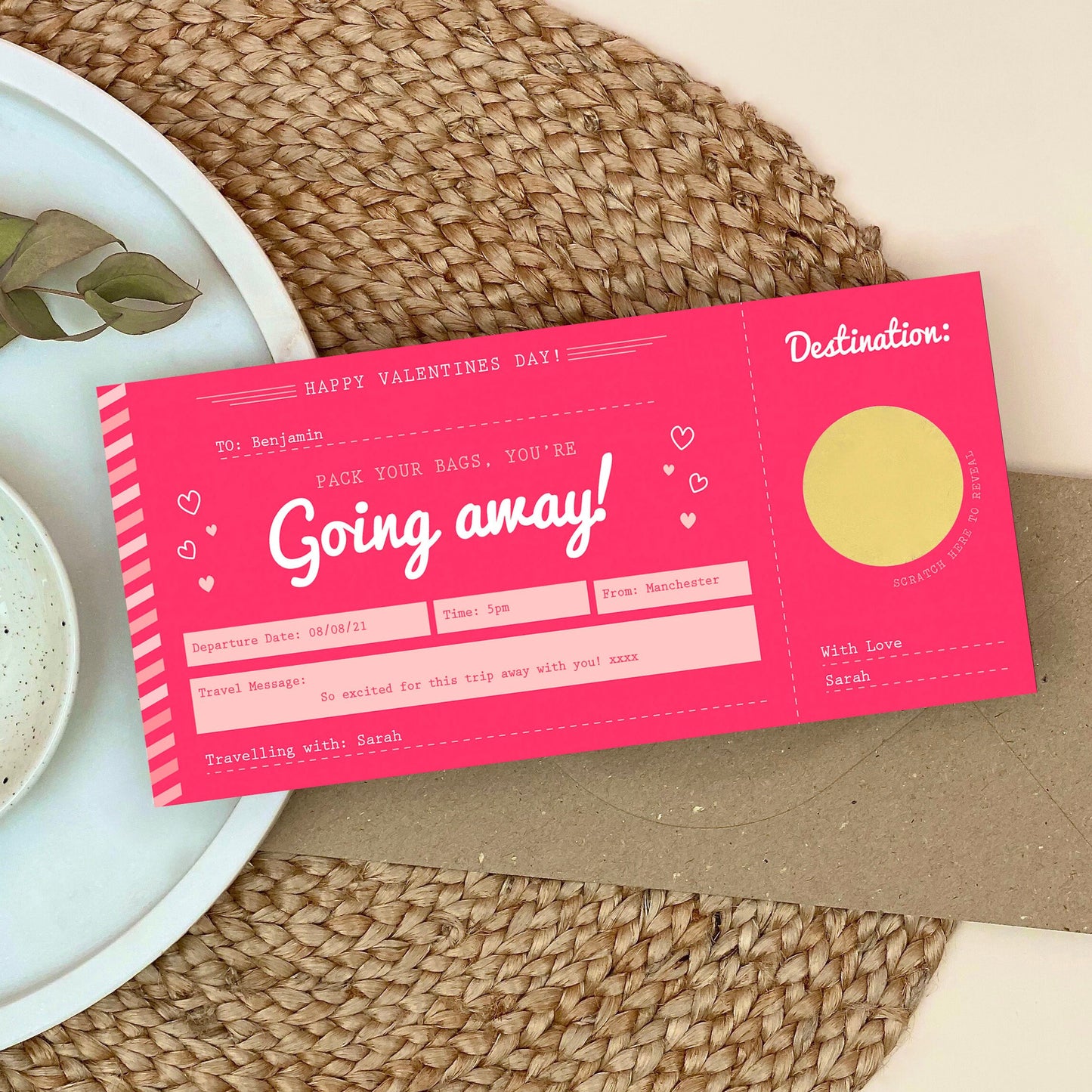 Valentines Jetting Off Scratch Card Boarding Pass