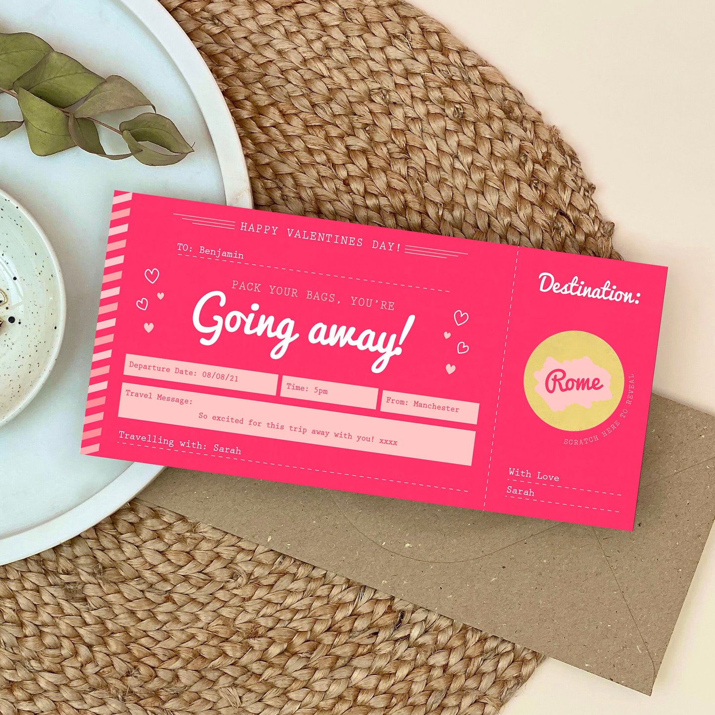 Valentines Jetting Off Scratch Card Boarding Pass