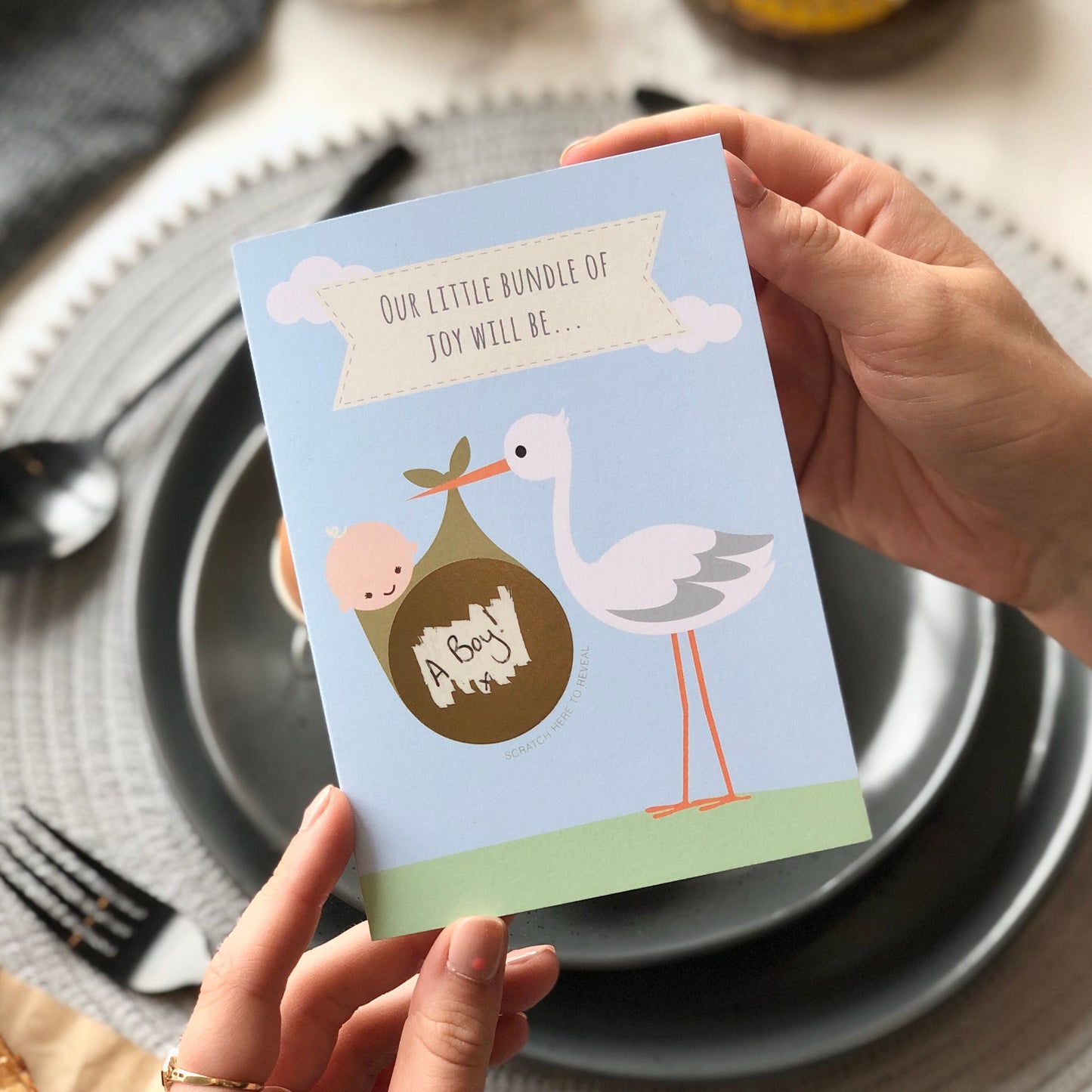 Baby Gender Announcement Reveal Stork Scratch Card