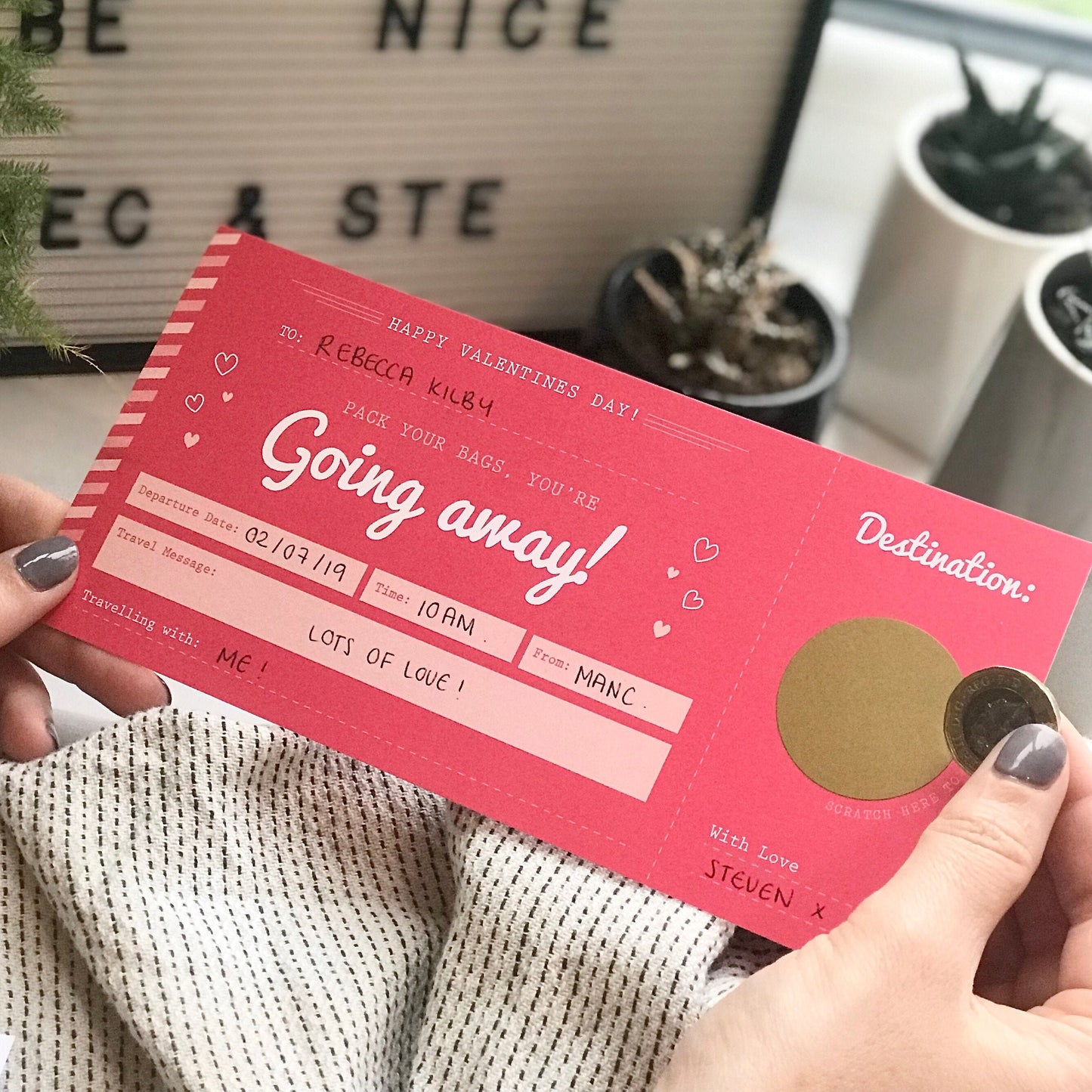 Valentines Jetting Off Scratch Card Boarding Pass
