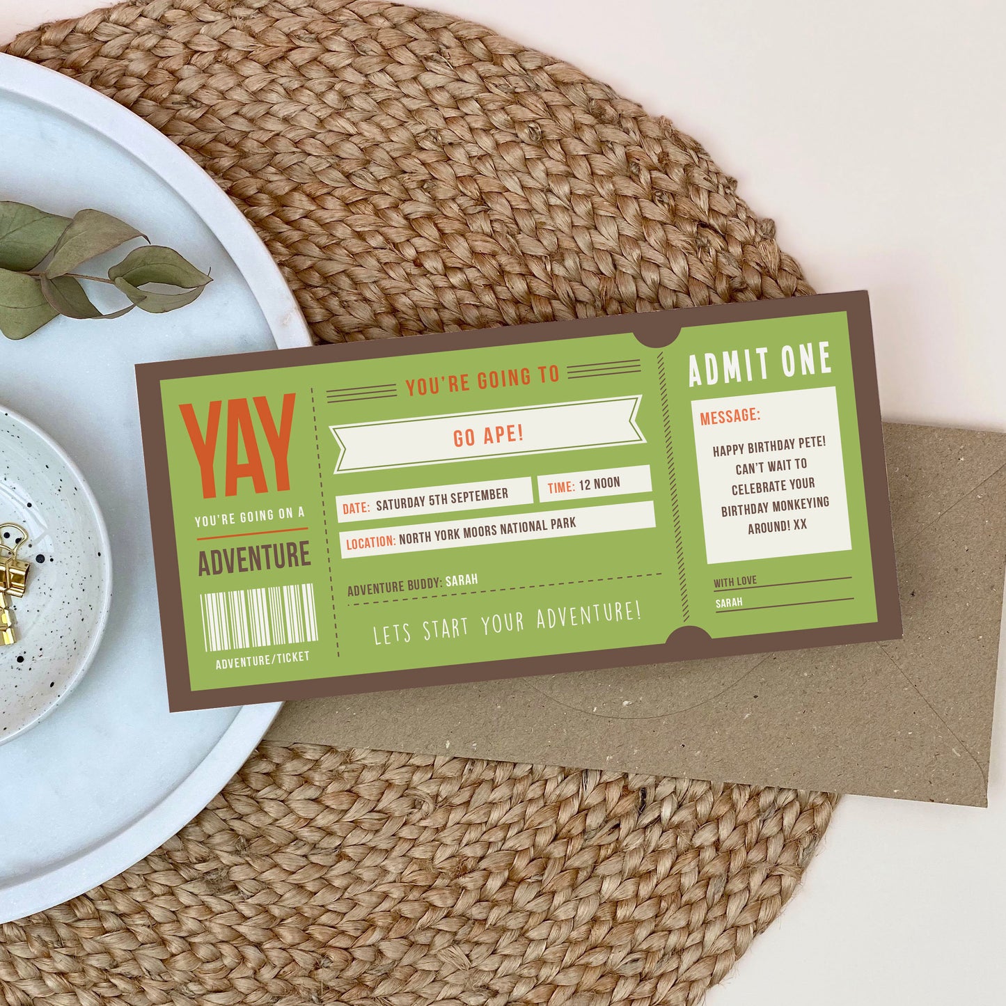 Adventure Ticket Gift Voucher personalised by us! Designed by Rodo Creative