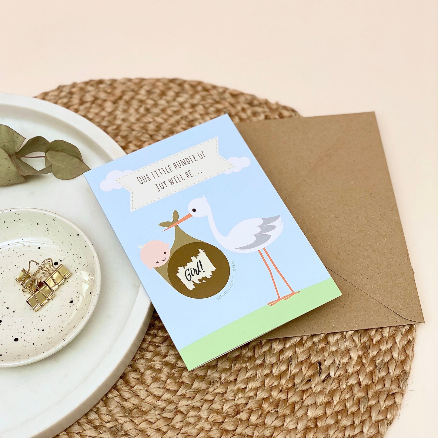 Baby Gender Announcement Reveal Stork Scratch Card