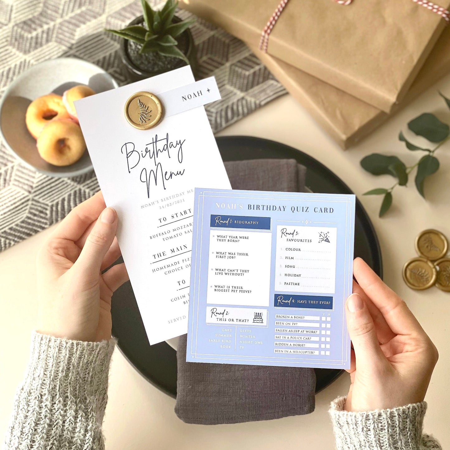 Birthday Menu With Fun Quiz Card