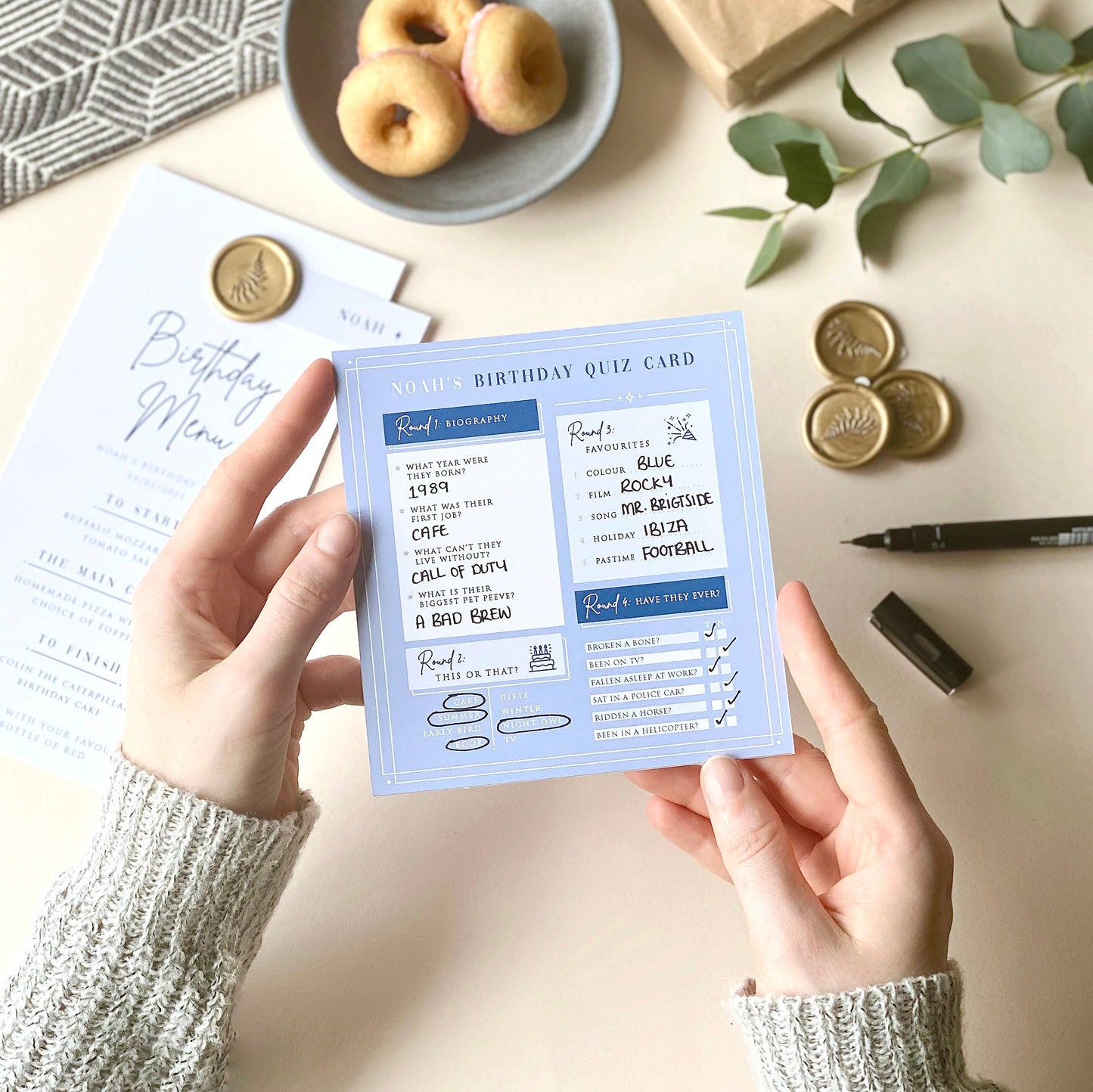 Birthday Menu With Fun Quiz Card
