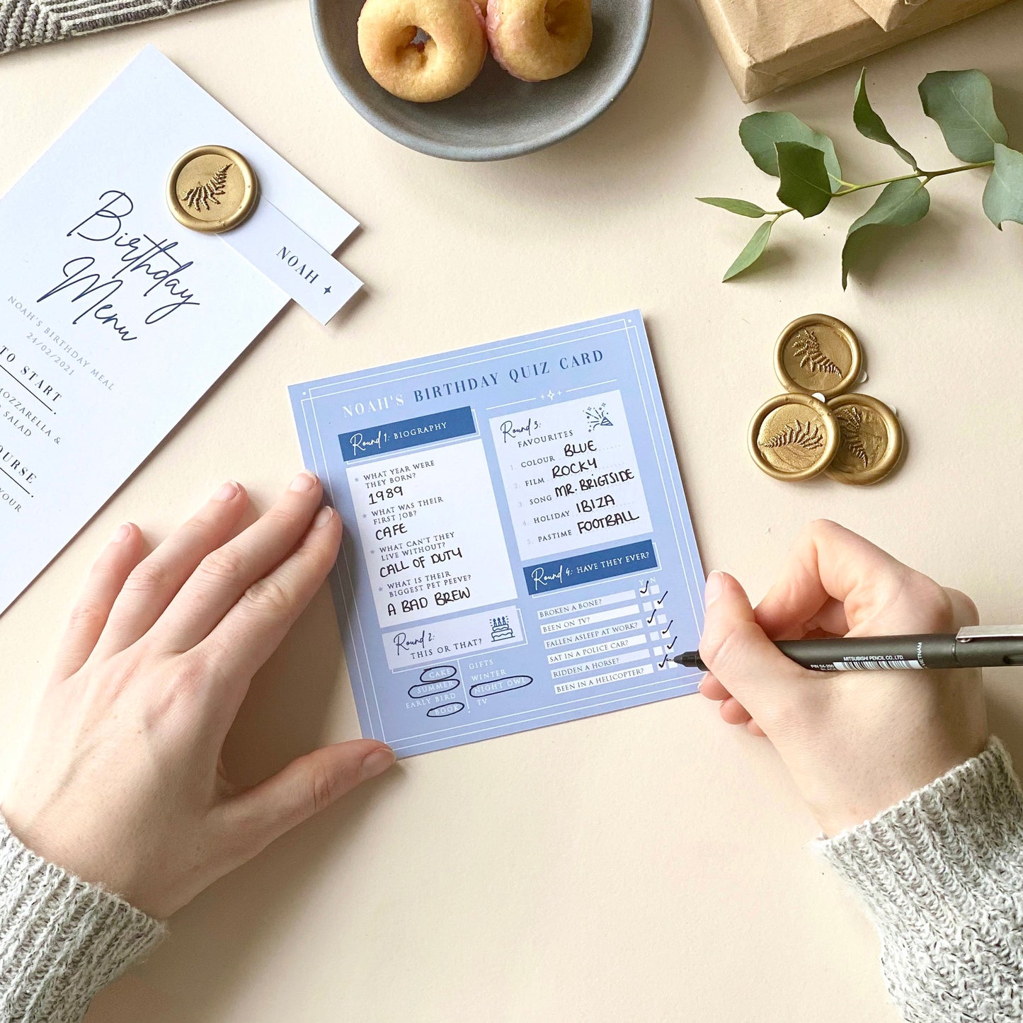 Birthday Menu With Fun Quiz Card