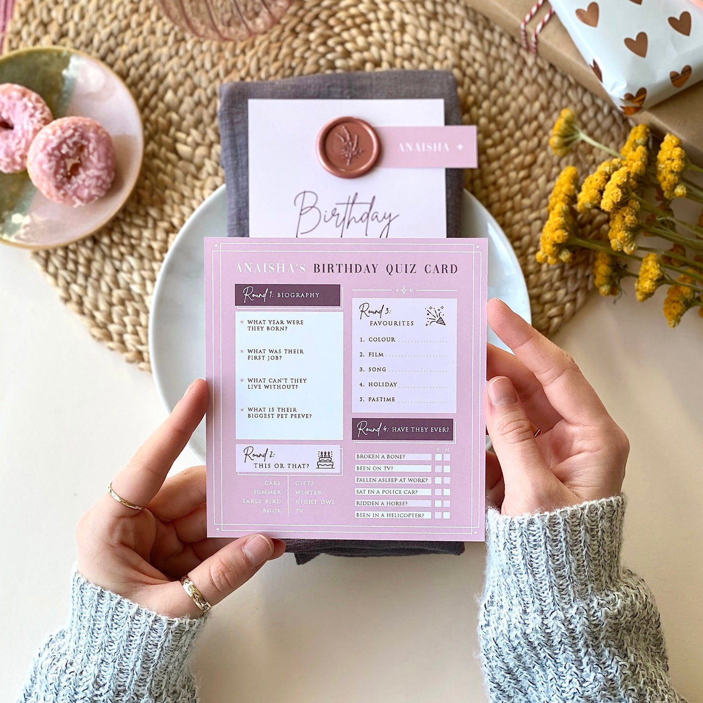 Birthday Menu With Fun Quiz Card