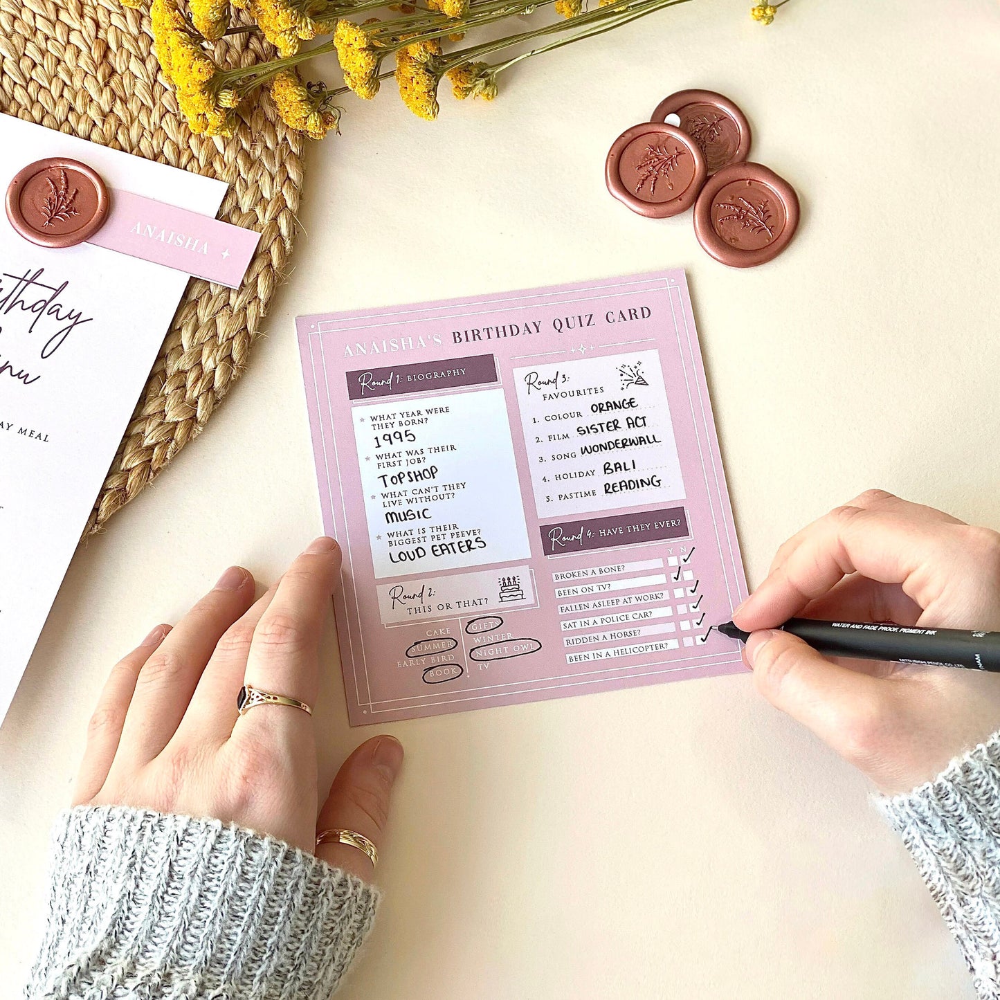 Birthday Menu With Fun Quiz Card