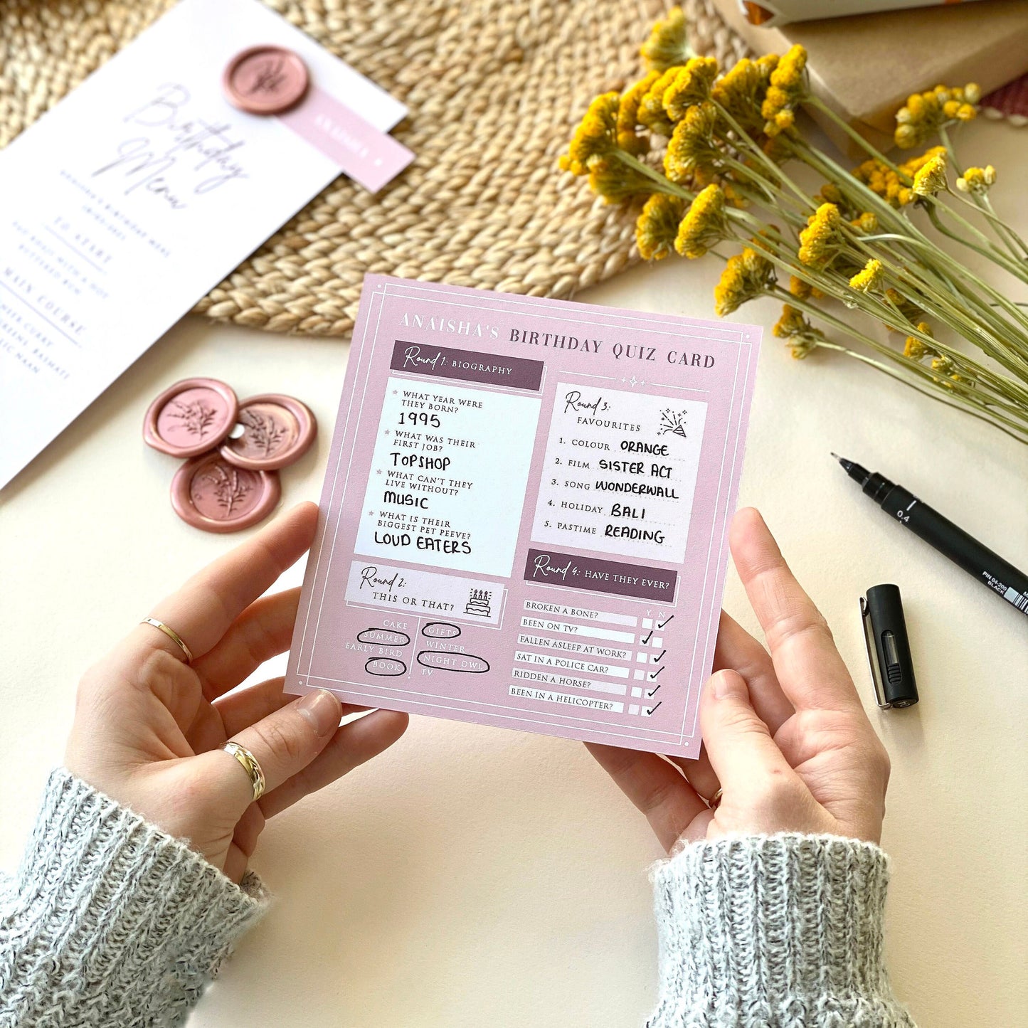 Birthday Menu With Fun Quiz Card