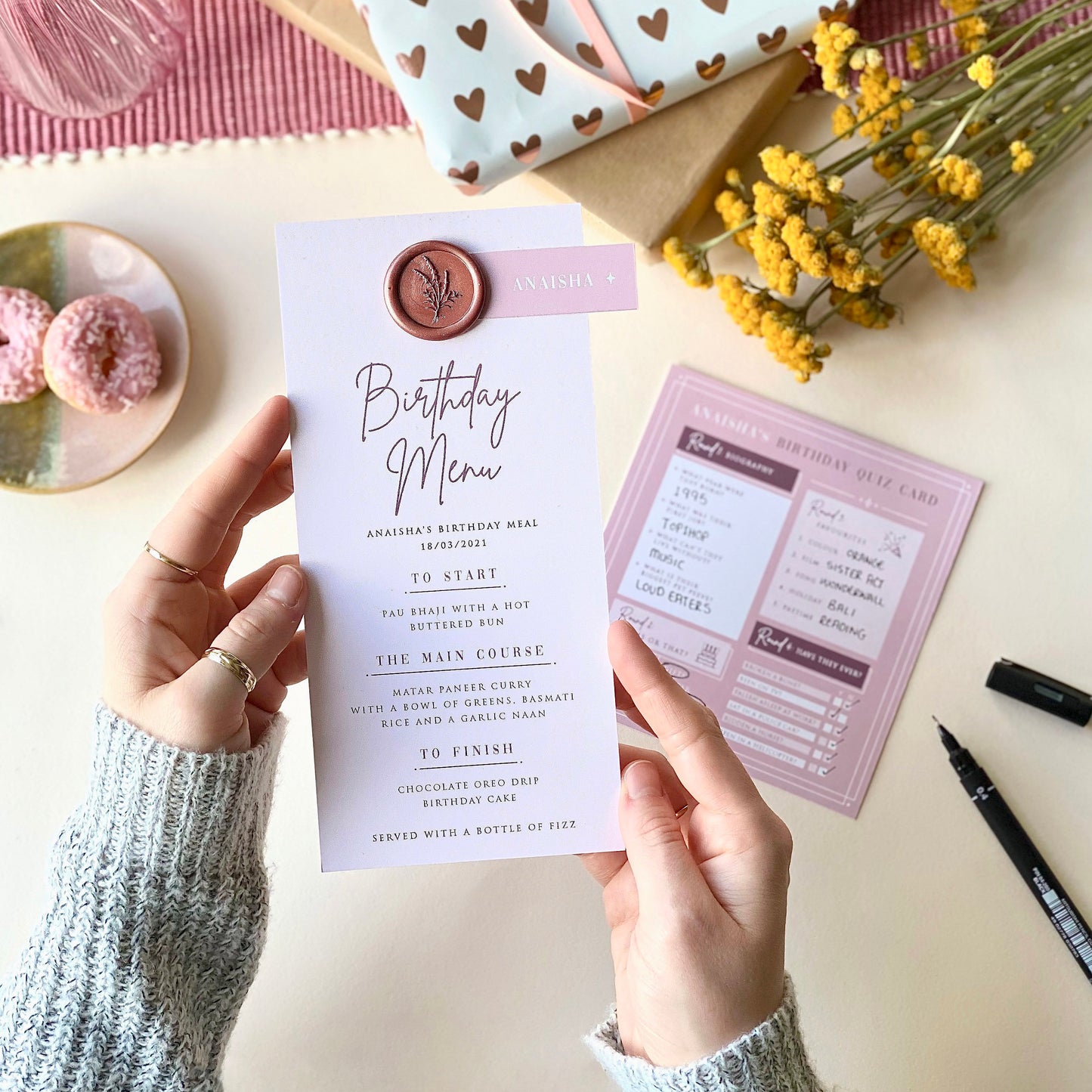Birthday Menu With Fun Quiz Card