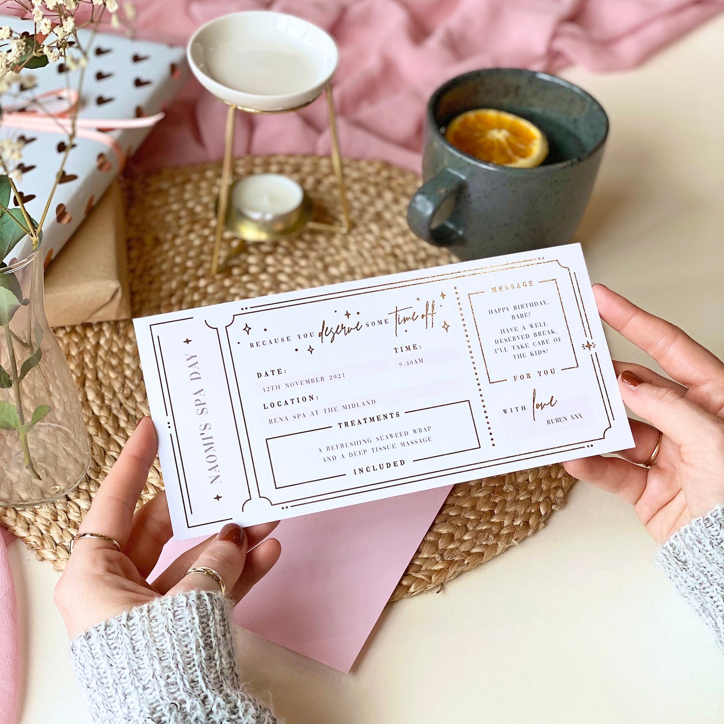 Spa Day Treatment Announcement Ticket Gift