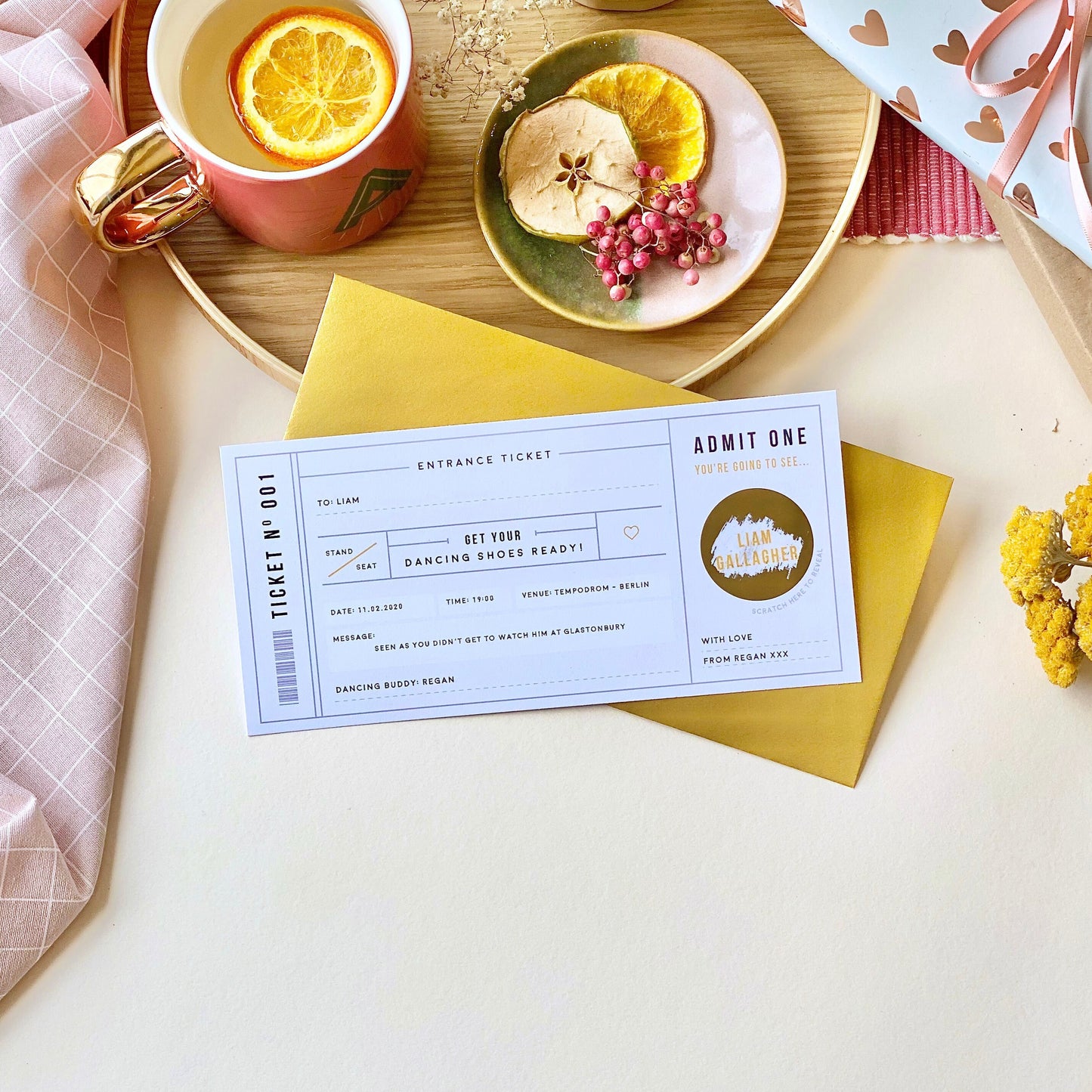 Personalised Grey Scratch Card Concert Gig Ticket