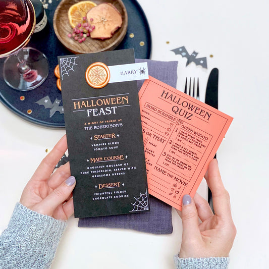Halloween Table Menu And Optional Spooky Quiz Card