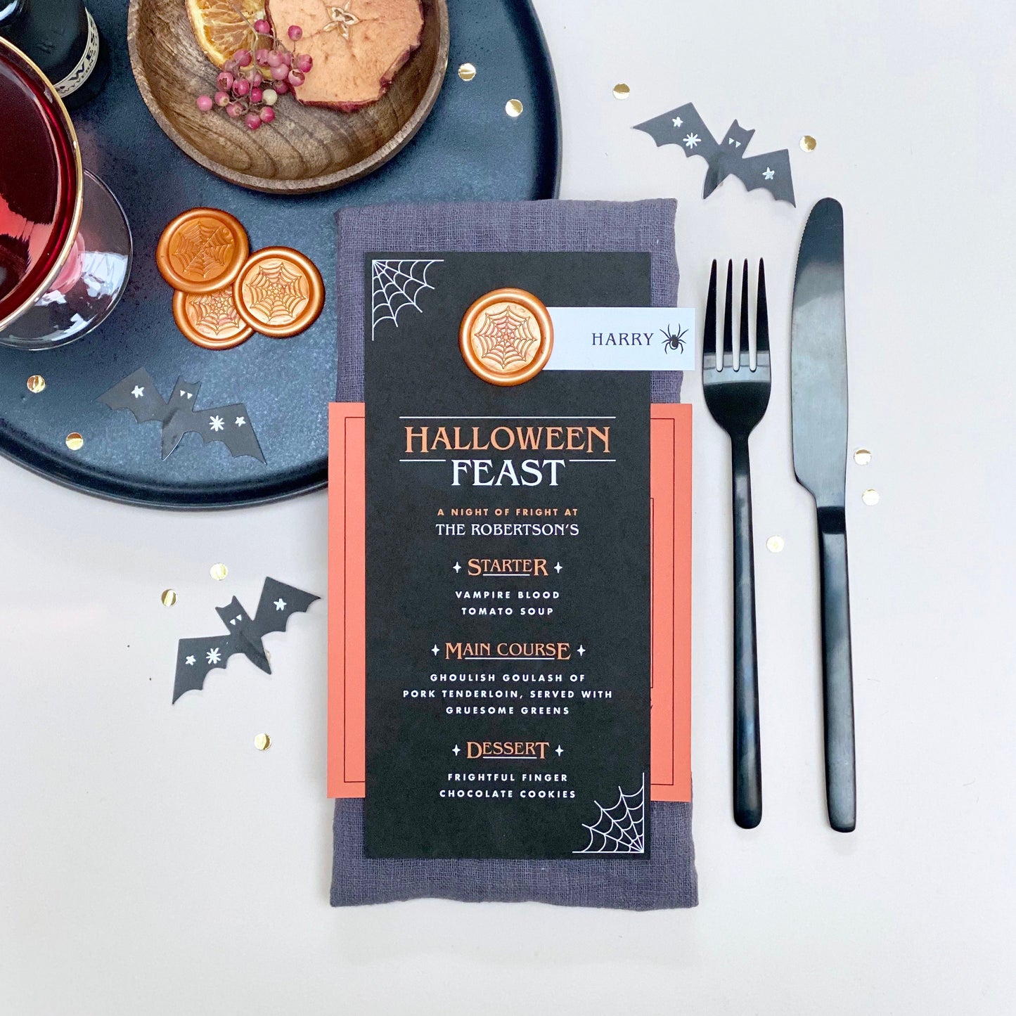 Halloween Table Menu And Optional Spooky Quiz Card