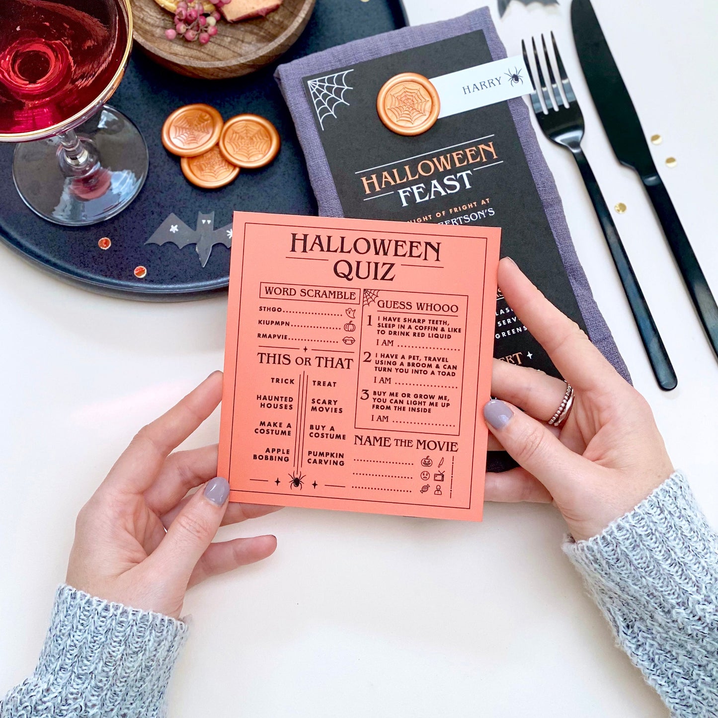 Halloween Table Menu And Optional Spooky Quiz Card