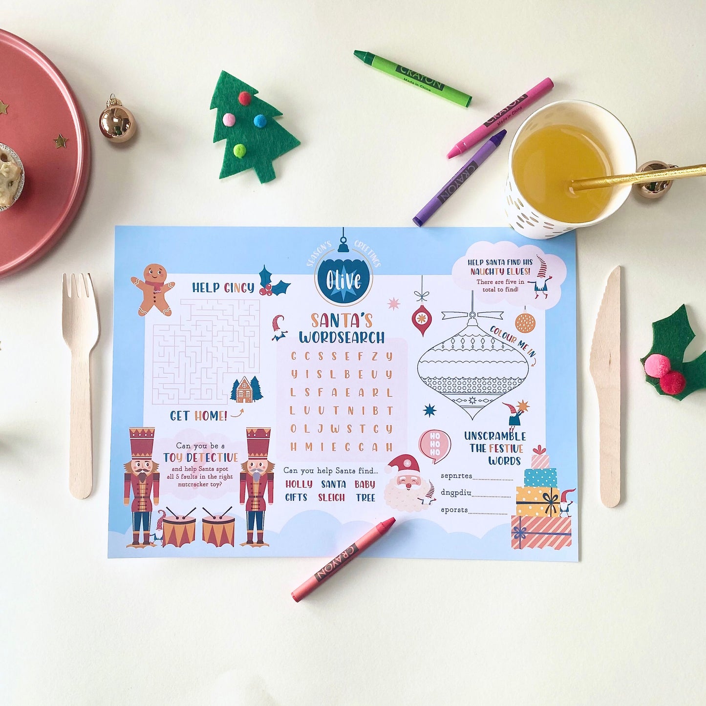 Personalised Kids Christmas Activity Place Mat