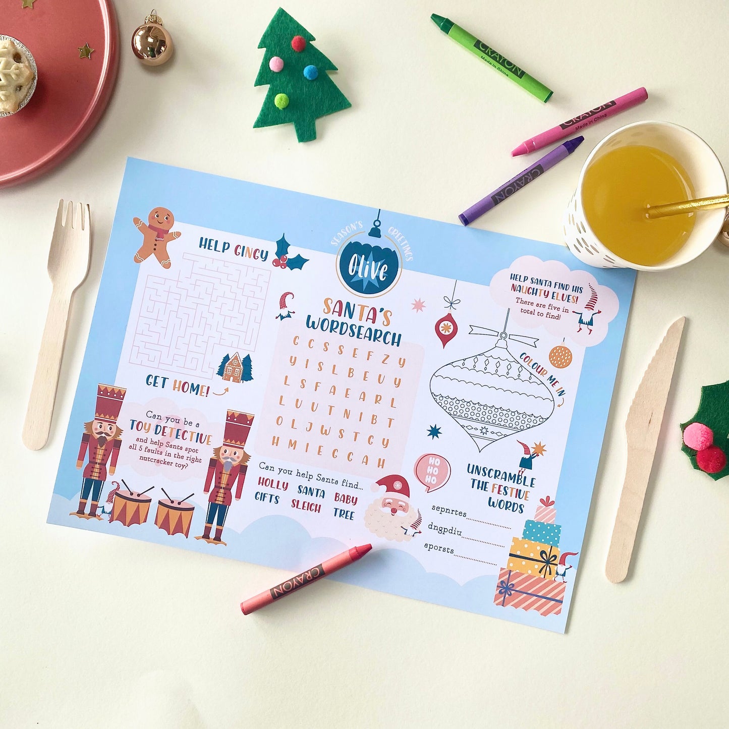 Personalised Kids Christmas Activity Place Mat