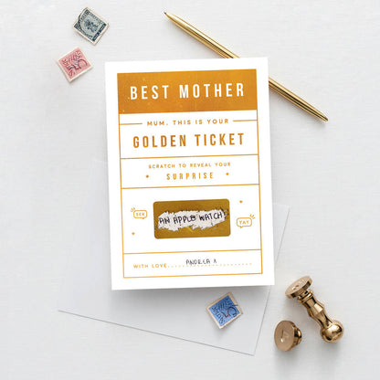 Mother's Day Golden scratch card. A great way to announce that big or small surprise.