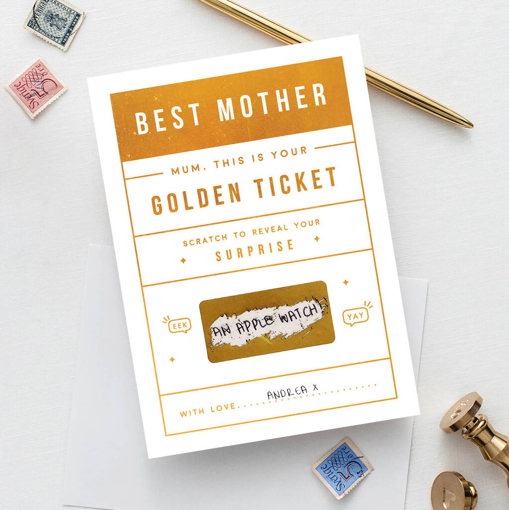 Surprise your mum this Mother's Day with his very own Golden scratch card. A great way to announce that big or small surprise.
