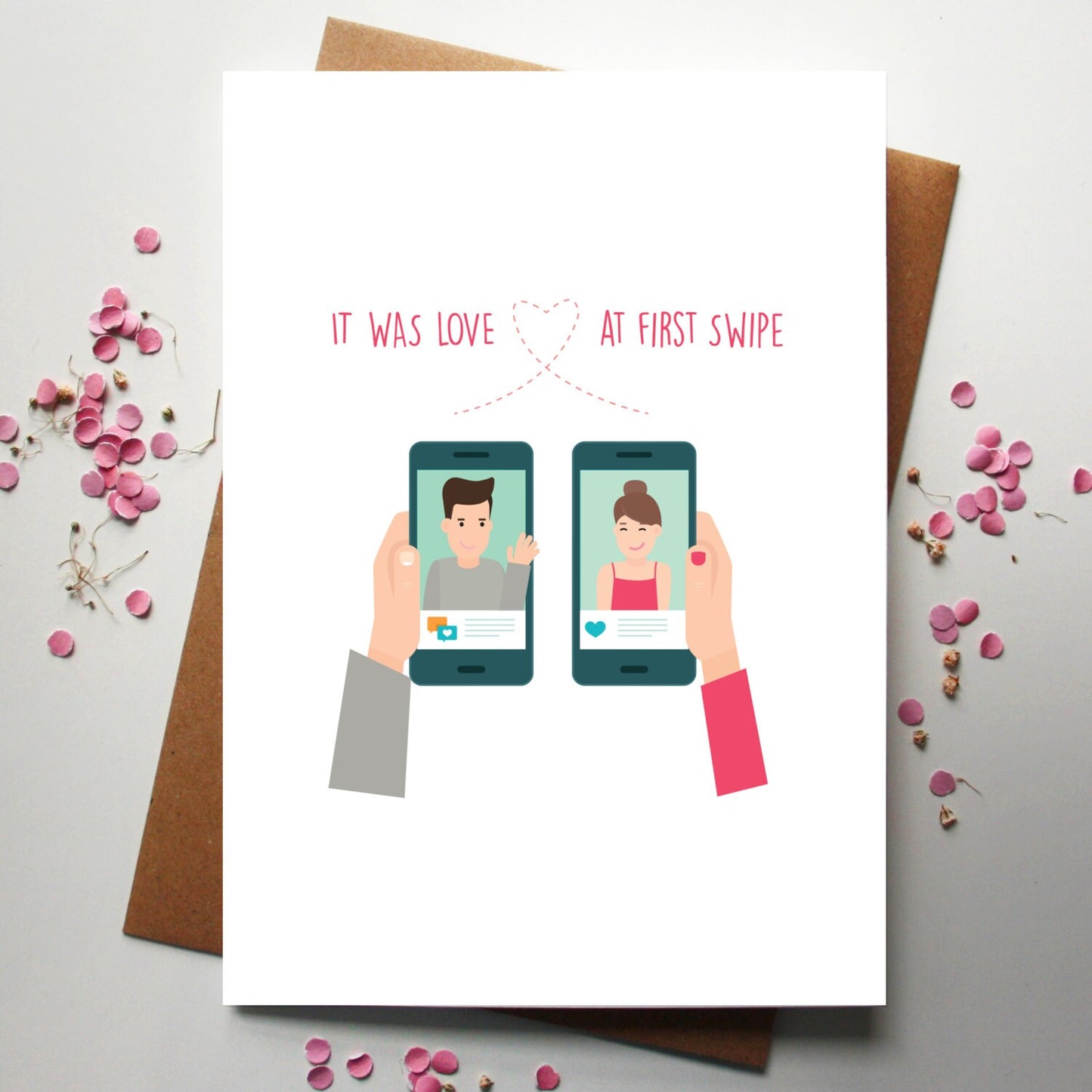 Love At First Swipe Card With Illustrated Couple