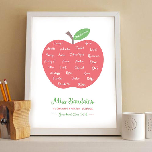 Personalised Teacher Gift Apple Print