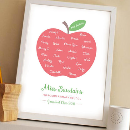 Personalised Teacher Gift Apple Print