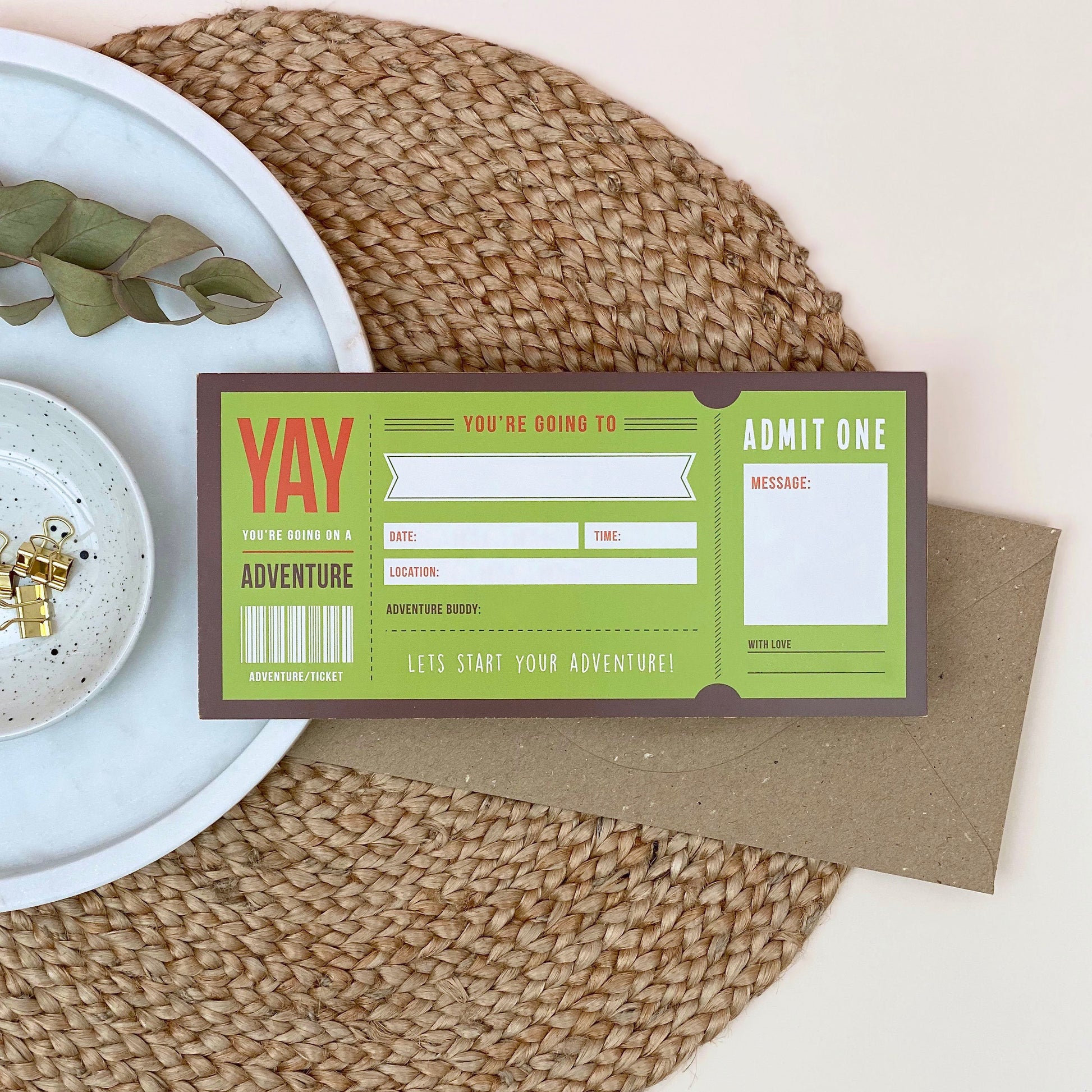 Adventure Ticket Gift ready to personalise yourself! Designed by Rodo Creative