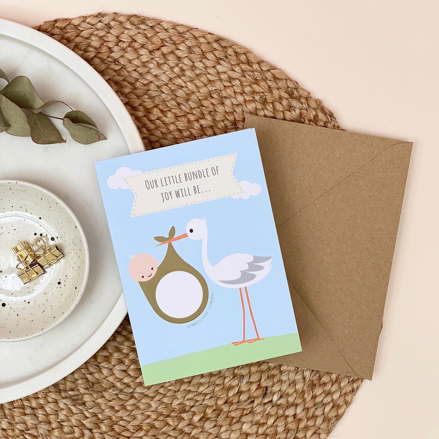 Baby Gender Announcement Reveal Stork Scratch Card