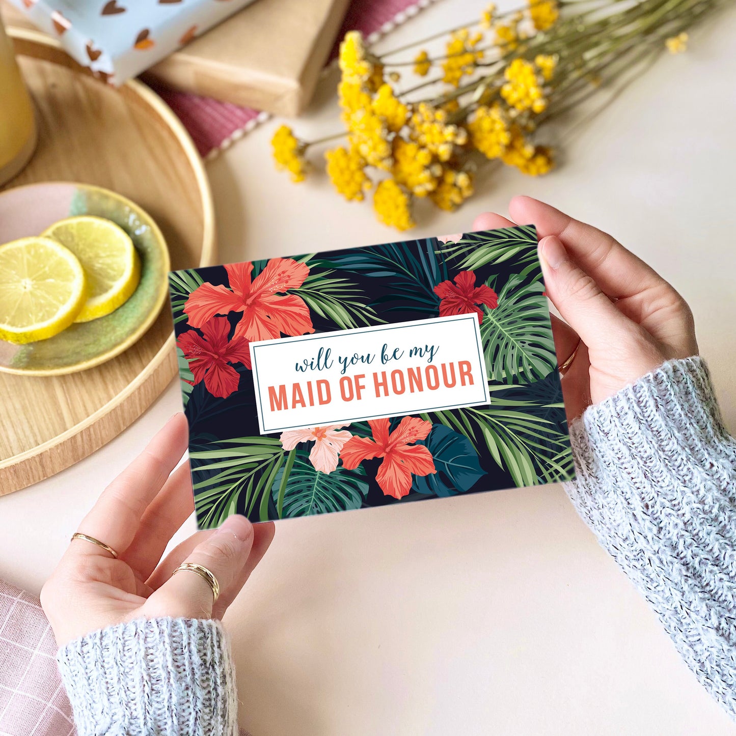 Will you be my Maid of Honour tropical Card
