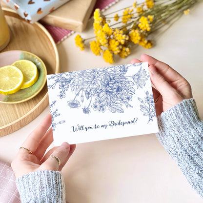 Will you be my Bridesmaid Blue Floral Card